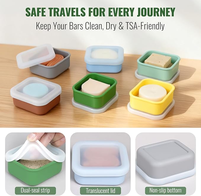 Shampoo Bar Travel Case with Draining Pad | Leakproof Silicone Small Travel Soap Case | Ultra-Compact for Gym, Camping, Business Trip (Black)