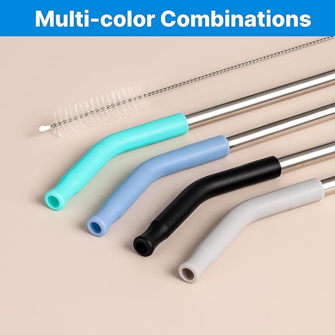 Stainless Steel Straws for 30 oz YETI Tumbler, 4 Pcs Metal Straws Reusable with Silicone Tip for 30 oz 35 oz YETI Cup(Color 1)