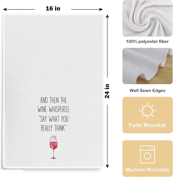 Funny Wine Kitchen Towels and Decor - When The Wine Whispered Decorative Hand Tea Towels With Saying, 16x24 Inch