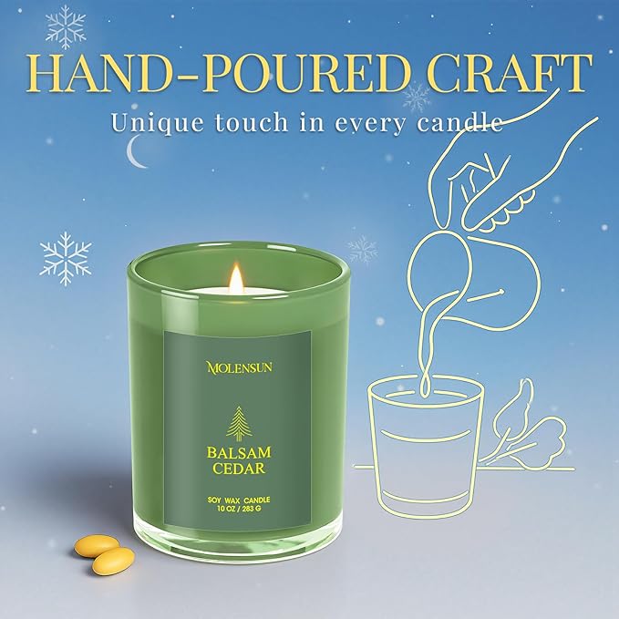 Balsam Cedar Candle, 10oz Soy Scented Candle for Home, Christmas Birthday & Holiday Gifts for Women & Men, Long Lasting 50+ Hour Clean Non-Toxic Burn, Elegant Winter & Christmas Festive Home Decor