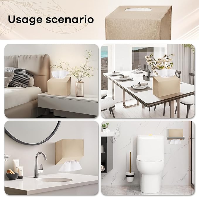 Tissue Box Cover Holder Compatible with Kleenex Disposable Paper Hand Towels, Leather Paper Towel Dispenser for Tabletop, Bathroom, Car, Office (Beige-1 Pack)