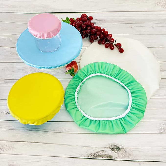 Reusable Eco-friendly 5 Pcs Double Layer Bowl Covers, Freezer Safe and Easy to clean, Reusable Container Storage for Leftover, Fruit, Salads, set of 5
