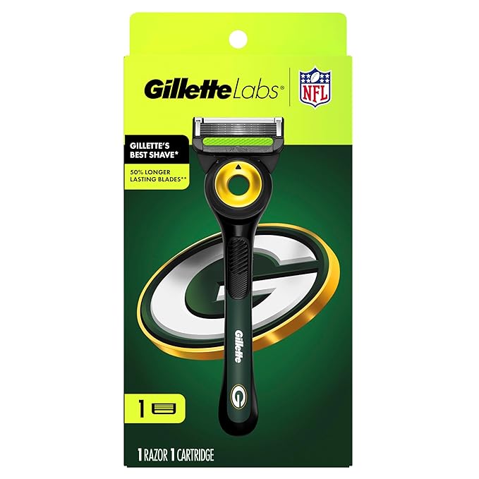 Gillette Labs Special NFL Packers Edition Shaving Razor for Men - 1 Handle, 1 Razor Blade Refill, Perfect for Game Day Grooming, GilletteLabs with Exfoliating Bar
