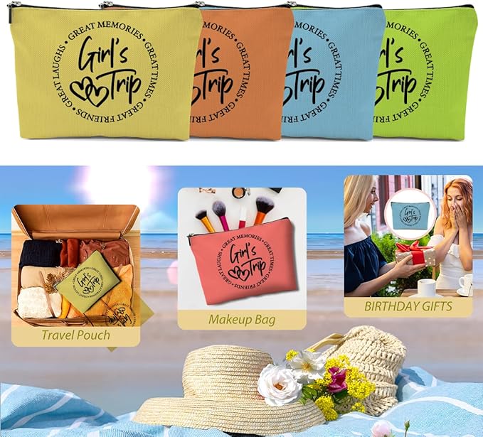 5 Pcs Girls Trip Gifts Favors, Girls Weekend Gifts Makeup Bag, Bestie Gifts Weekend Bag Travel Gifts Vacation Cosmetic Bag, Friendship Gifts for Women Bestie, Graduation Wedding Gifts Toiletry Bag