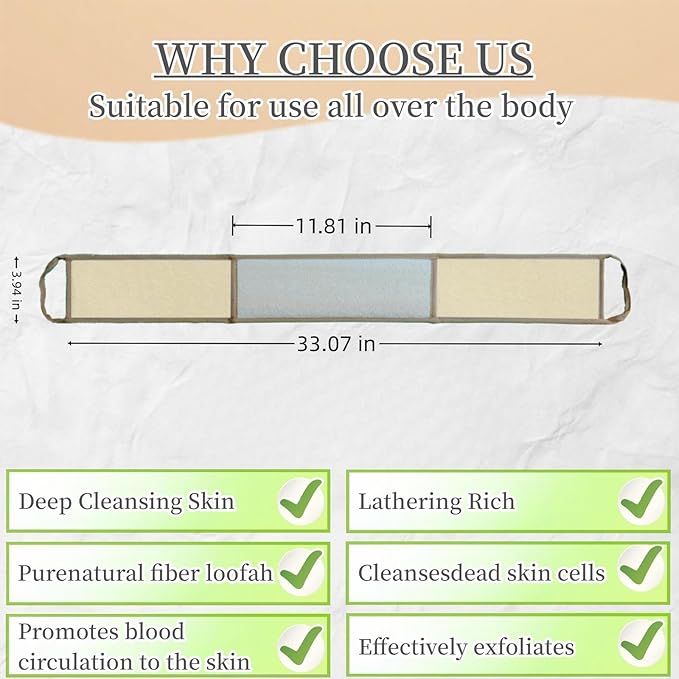 Exfoliating Natural Loofah Sponge Back Scrubber for Shower, Exfoliating Sponge for Shower, Bath Shower Scrubber for Men and Women, Luffa Scrubber to Clean Your Back Deeply Relax Your Body (1 Pack)