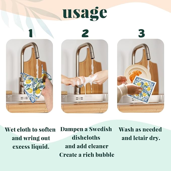 Swedish Dishcloths for Kitchen, Papaya Reusable Paper Towels Washable, Summer Lemon Vintage Floral Swedish DishCloths for Friut, 4 Pack Dish Towels for Kitchen, No Odor Cleaning Cloths