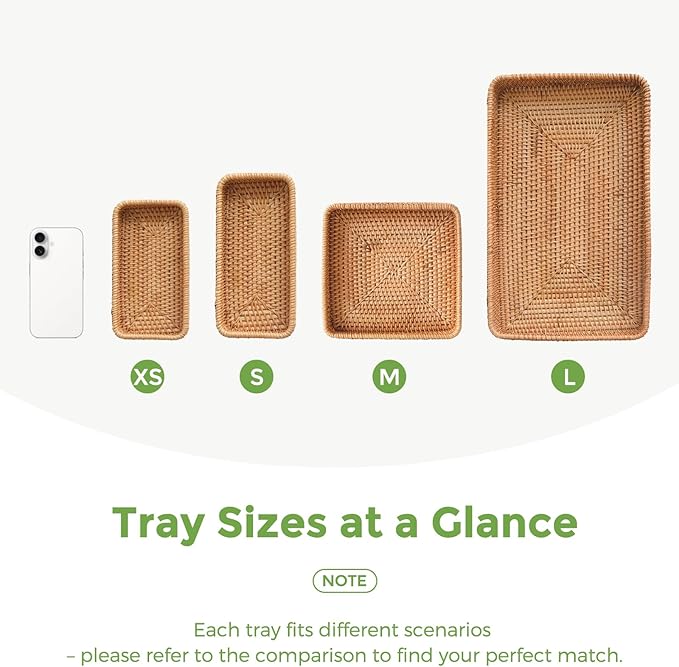 Wicker Storage Basket, Rattan Tray Rectangular for Bathroom Living Room, Decorative Serving Woven Trays Wicker Baskets for Organizing, Woven Seagrass Tray for Storage Home Decor L(14.6" × 9.1")