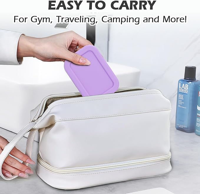 Silicone Bar Soap Travel Case,Completely Leak Proof Bar Soap Holder,Compact Soap Bar Container,Portable Soap Box for Traveling,Camping,Gym,Outdoor (Light Purple)