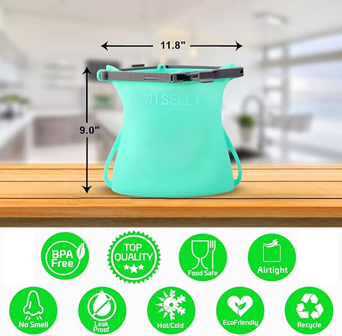 Silicone Food Storage Bags Reusable Stand-Up FoodBunker Dishwasher Safe Set of 3 (2 x 33 Oz + 101 Oz) For Freezing, Marinating Silicone Food Storage Bags
