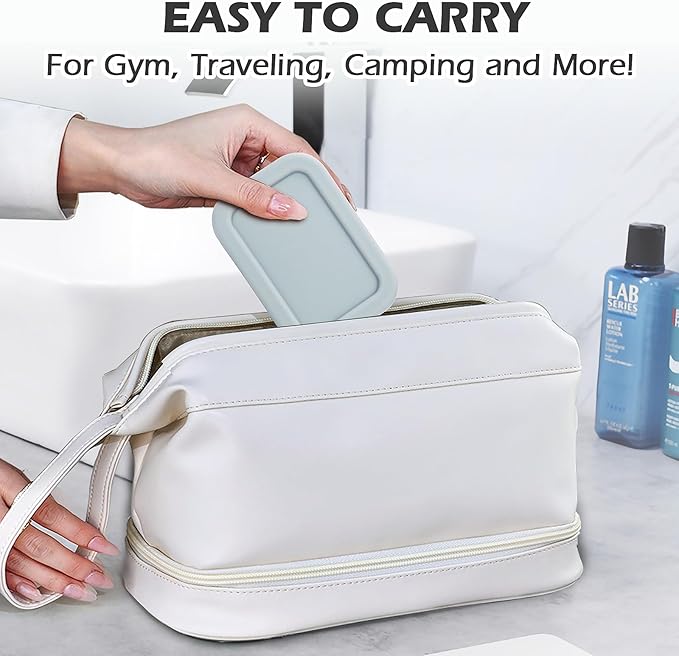Enhanced Leak-Proof Silicone Soap Case with Drainage Layer. Portable Travel Soap Container for Camping,Gym .Shatterproof Compact Bar Soap Holder (Light Gray)