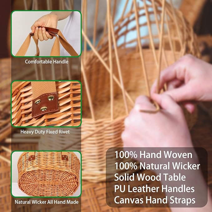 Hap Tim Wicker Picnic Basket Set for 2 with Mini Folding Wine Picnic Table & Large Insulated Cooler Bag & Cutlery Service Kits for 2 Person, Couples Gifts, Wedding Gifts (Y2209-2-CM)