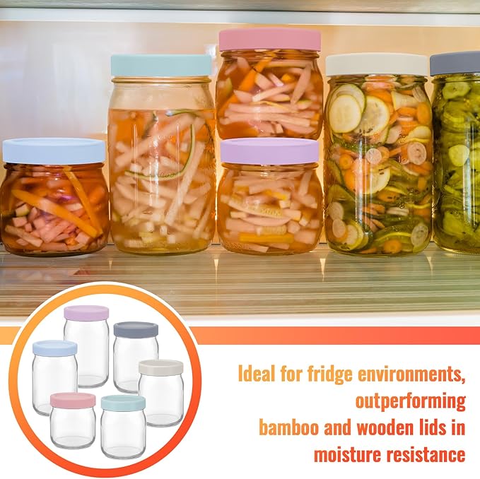 6 Pcs Mason Jars 3 Wide and 3 Regular Mouth Lids Mason Jar Lids Thickened Leak Proof Lid for 86 mm and 70 mm Wide and Regular Mouth, Reusable Canning Jar Caps (Morandi)