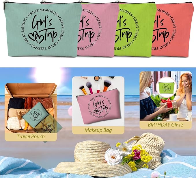 4 Pcs Girls Trip Gifts Favors, Girls Weekend Gifts Makeup Bag, Bestie Gifts Weekend Bag Travel Gifts Vacation Cosmetic Bag, Friendship Gifts for Women Sisters, Graduation Wedding Gifts Toiletry Bag