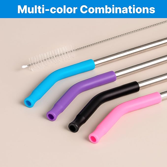 Metal Straws with Silicone Tip for 30 oz YETI Tumbler, 4 Pcs Reusable Stainless Steel Straws for 30 oz 35 oz YETI Cup(Color 2)
