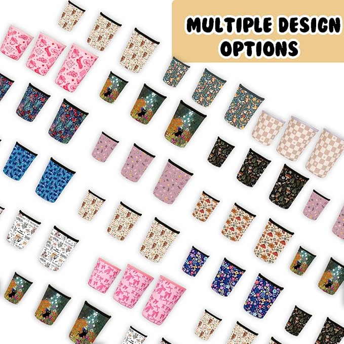 Reusable Insulated Neoprene Iced Coffee Cup Sleeve, Durable Drink Sleeve for Cold Beverages, Beverage Holder for Iced Coffee, Floral Checkers