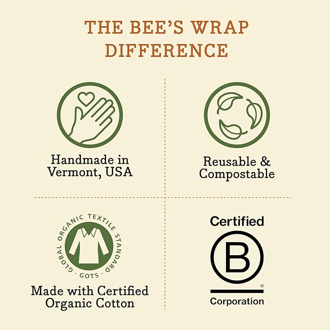 Bee's Wrap Beeswax Wraps for Food - Honeycomb 3 Pack (S, M, L) Made in USA Reusable & Organic Food Wraps