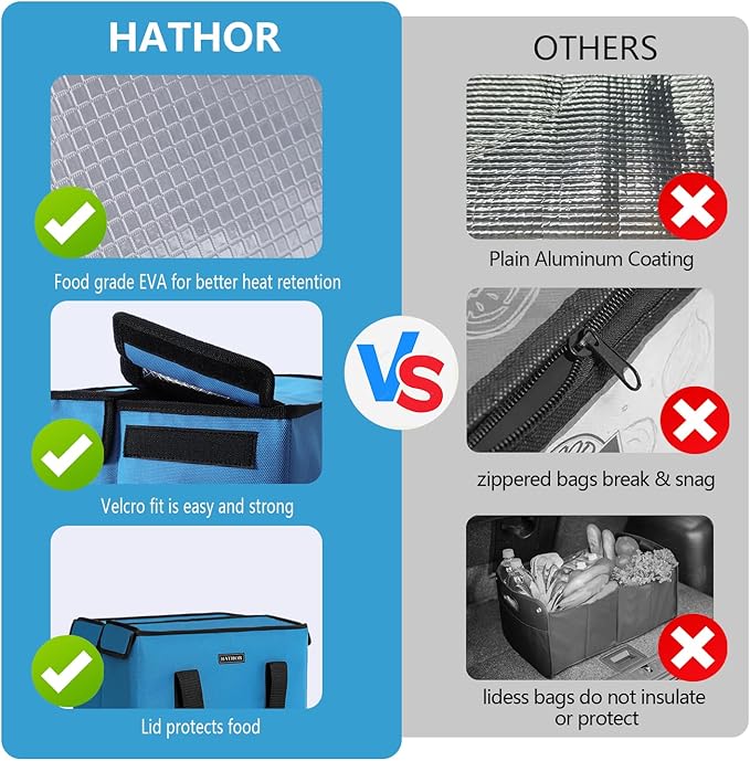 HATHOR Hot Cold Insulated Grocery Bags Reusable Stackable Collapsible Foldable Cooler Boxie Bag Shoping Totes for Groceries in Car, Frozen Food & Travel
