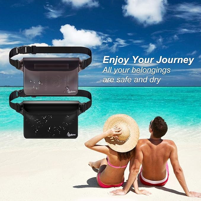 Waterproof Fanny Pack with Triple Zip Lock, Submersible Up to 32FT Dry Bag Pouch, Touchscreen Phone Case for Beach, Cruise, Swimming & Kayaking Essentials
