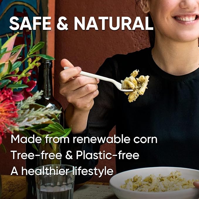 300 Count Compostable Forks Bulk(6.7 in.)No Plastic Forks Heavy Duty Biodegradable Fork Eco Friendly Durable for Lounge Party Wedding Picnic Camping
