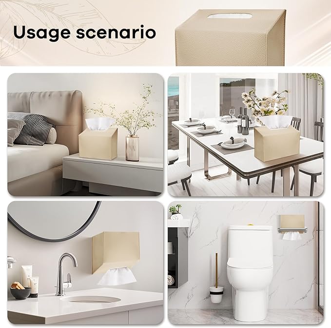 Tissue Box Cover Holder Compatible with Kleenex Disposable Paper Hand Towels, Leather Paper Towel Dispenser for Tabletop, Bathroom, Car, Office (Beige-2 Pack)