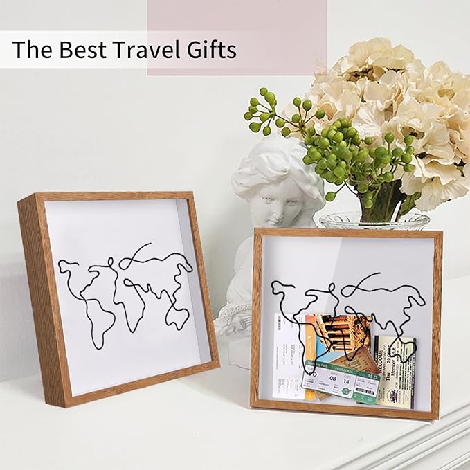 Travel Shadow Photo Keepsake Memory Box Ticket Keepsake Honeymoon Fund Box with Slot Frame Adventure Best Gift for Keepsake International Traveler Women Men People Who Travel Hiker Unique