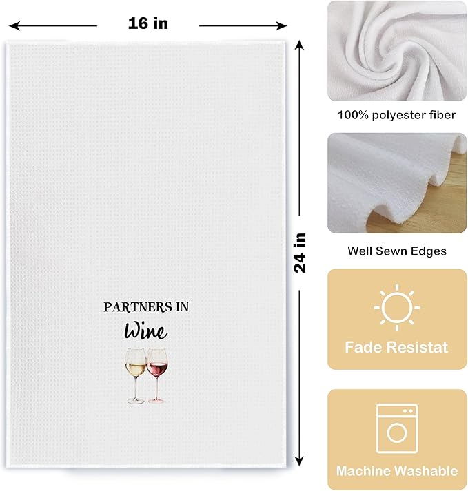 Funny Wine Kitchen Towel Set, Decor Gifts for Women & Wine Lovers, Funny Tea Towels, 2 x 16x24 Inch
