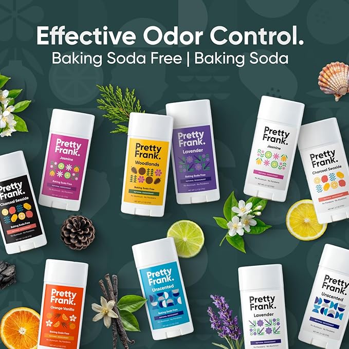 Pretty Frank Natural Aluminum-Free Deodorant Stick, Baking Soda-Free, Jasmine (1-Pack) | Sensitive Skin Friendly, Effective All-Day Odor Control for Women & Men, Organic Ingredients and Essential Oils