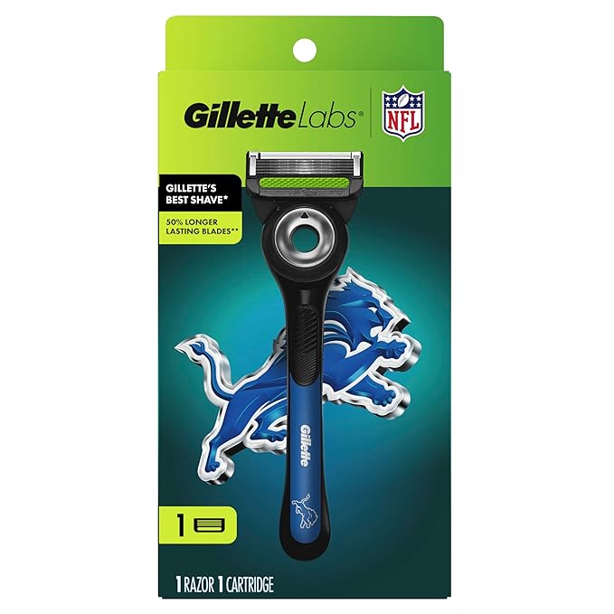 Gillette Labs Special NFL Lions Edition Shaving Razor for Men - 1 Handle, 1 Razor Blade Refill, Perfect for Game Day Grooming, GilletteLabs with Exfoliating Bar