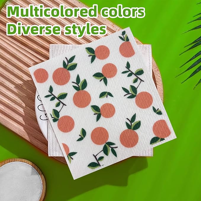 6 Pack Swedish Dishcloths – Super Absorbent, Reusable & Eco-Friendly Kitchen Towels (Fruit/Lavender/Camping/Solid Colors) (Camping Party)