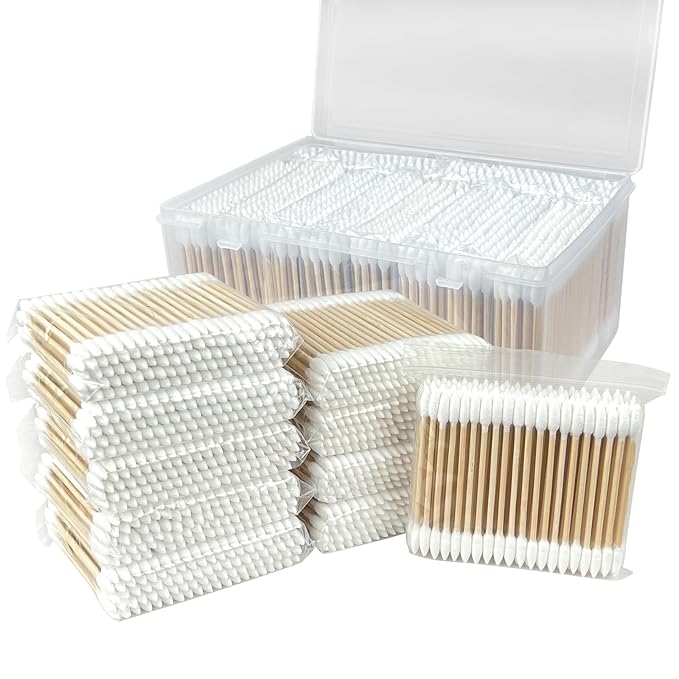 1000 Precision Tip Bamboo Cotton Swabs – Biodegradable & Organic Cotton Buds with Precision Tips – Eco-Friendly Wooden Swabs for Makeup, Cleaning, Crafts, and Baby Care