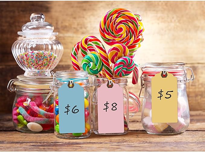 Outus 60 Pcs 4 3/4-in x 2 3/8-in Blank Large Paper Gift Tags with String and Reinforced Eyelet Wire Writable Price Tags Shipping Labels Inventory Labels(Pastel Color)