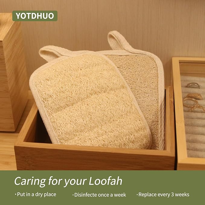 Natural Loofah Body Scrubber Exfoliator for Men Daily Deepcleaning (2Pack),Made with Real Shower Loofah Sponge Hard&Rough(Off-White)