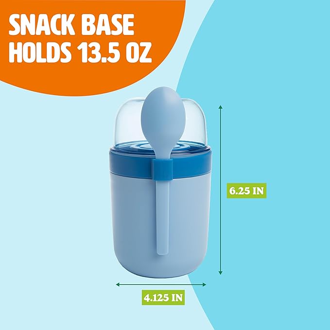 Tasty Travel Snack Cups with Spoons, On-The-Go Snacking, Divided Compartments, Great for Nuts, Cereal, Granola, Yogurt and More, Made Without BPA, 2-Pack, Blue