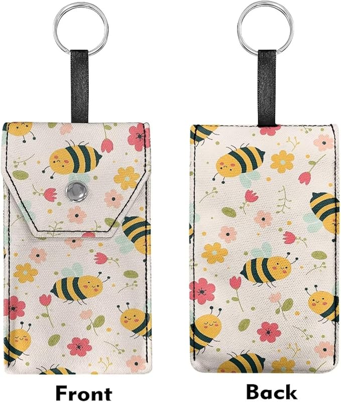 Bee Flower Tissues Purse Pocket Canvas Purse Tissue Packs Snap Button Enclosed Portable Tissue Holder for Office Travel Daily Outgoing