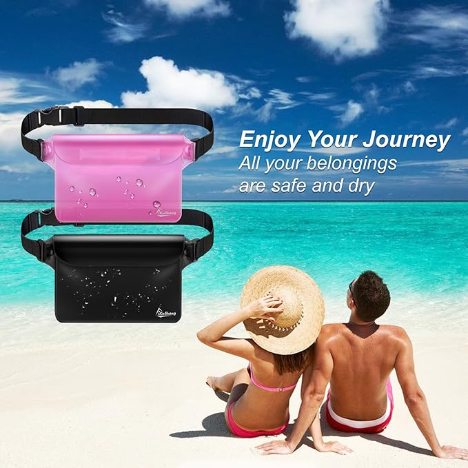 Waterproof Fanny Pack with Triple Zip Lock, Submersible Up to 32FT Dry Bag Pouch, Touchscreen Phone Case for Beach, Cruise, Swimming & Kayaking Essentials