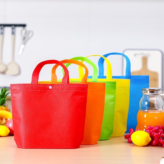 Paterr 100 Pcs Reusable Grocery Bags Bulk Shopping Tote with Handle Non Woven Portable Foldable Tote Bag Gift with Button