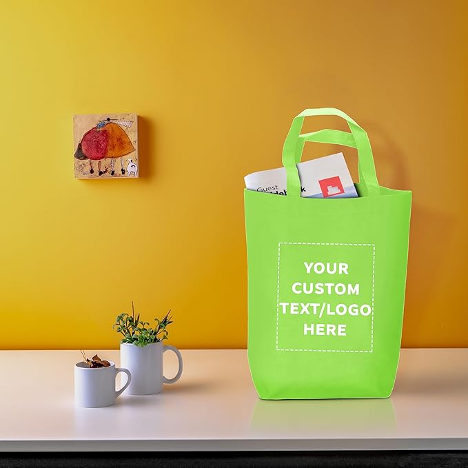 DISCOUNT PROMOS Large Reusable Heavy Duty Tote Bag Set of 10/50/100, Personalized Bulk Pack
