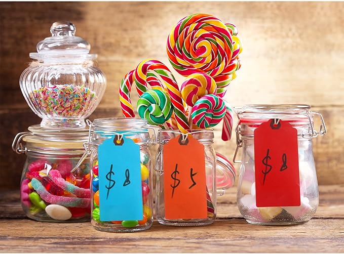 Outus 60 Pcs 4 3/4-in x 2 3/8-in Blank Large Paper Gift Tags with String and Reinforced Eyelet Wire Writable Price Tags Shipping Labels Inventory Labels(Rainbow Colors)