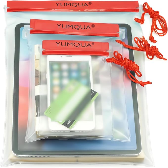 YUMQUA Clear Waterproof Bags, 3PACK Water Tight Cases Water Proof Pouch Small Dry Bags for Camera Mobile Phone Maps Pouch Kayak Military Boating Document Holder