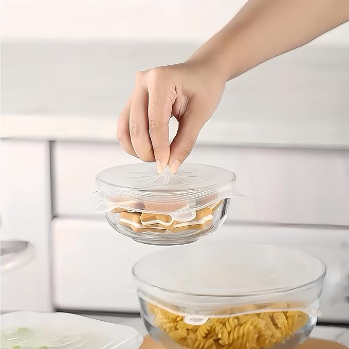 6 sizes Silicone Stretch Lids and Seal Lids,Reusable Elastic Heat-Resistant Bowl Covers,Used for food storage,for cups,bowls jars,for ound & Rectangle Container (6-Piece Set)