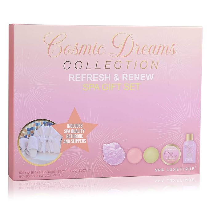 Spa Luxetique Robe and Slippers Spa Set Women, Christmas Gifts, 6pcs Flannel Soft Bath Robe, Bath and Body Works Bath Sets with Slippers, Body Lotion, Bath Bombs, Robe Sets for Women