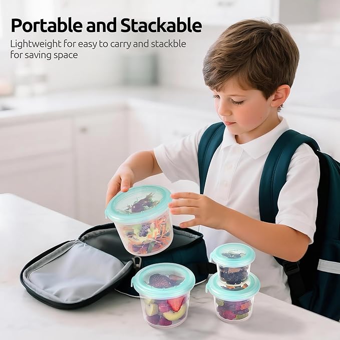 U-Taste 2oz×2 Silicone Food Containers Set: Mini Kitchen Storage with Airtight Lid, Freezer & Microwave Safe, Dip Box with Date Marking Circle, Clear Stackable for Nut, Sauce, Condiment (Aqua Sky)