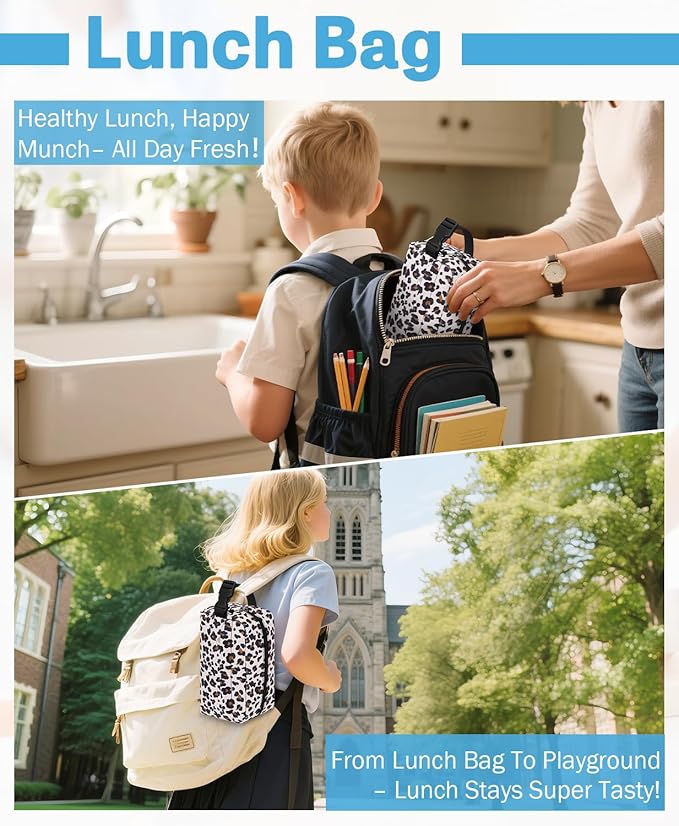 Small Insulated Snack Bag Lunch Box,Collapsible Reusable Small Lunch Bag with Snap Buckle Handle for Beach Travel Picnic,Leopard Print 5-Can(3L)