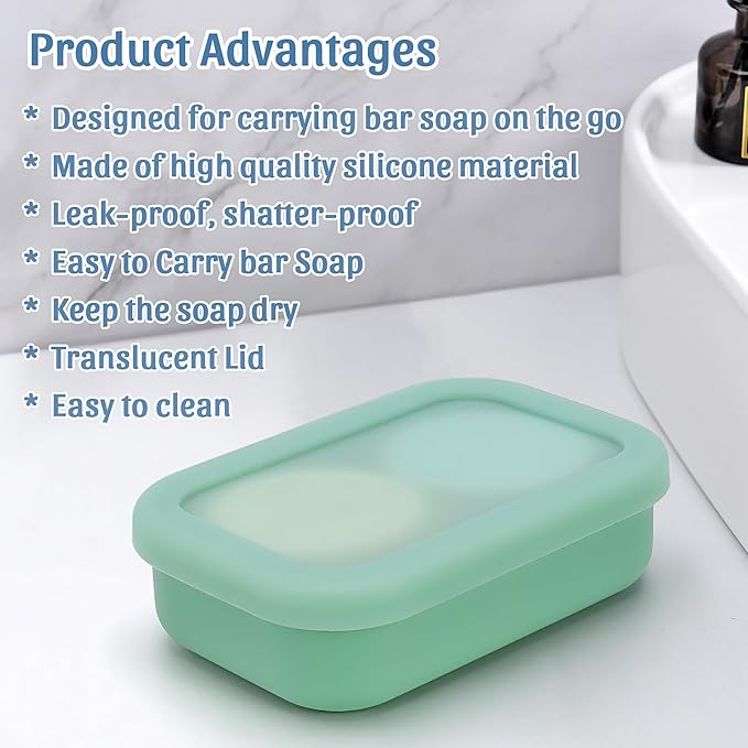 OZNER Silicone Travel Soap Case for Two Bars, Leak Proof Shampoo Bar Holder Compatible with Kitsch Bars, Soap Container with Drainage Layer for Bathroom, Camping, and Gym, Easy to Clean (Green-Large)