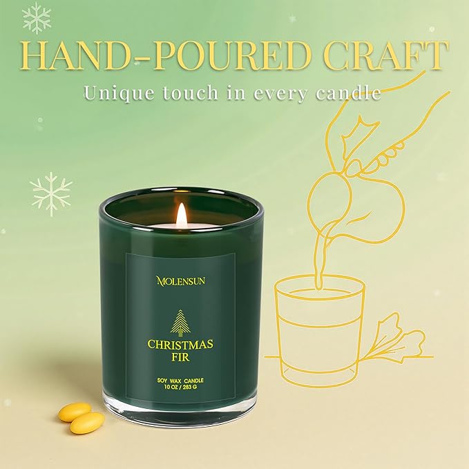 Christmas Fir Candle, 10oz Soy Scented Candle for Home, Christmas Birthday & Holiday Gifts for Women & Men, Long Lasting 50+ Hour Clean Non-Toxic Burn, Elegant Winter & Christmas Festive Home Decor