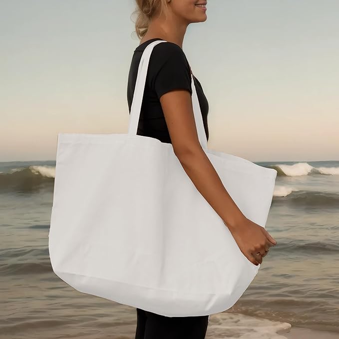 Large Canvas Tote Bag - Reusable Grocery Bag Foldable Heavy Duty Shopping Bag for DIY Art Crafts Painting Embroidery