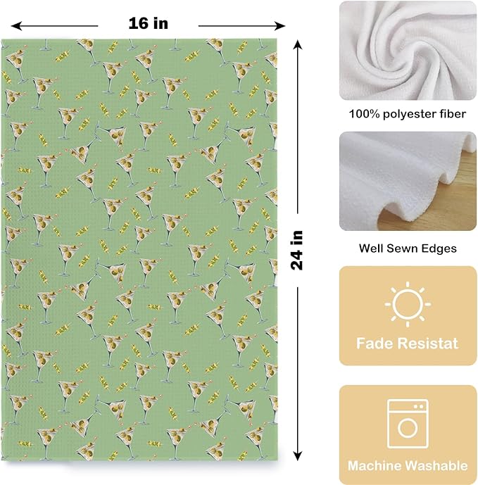 Martini Cocktail Hand Towels for Bartender, Waffle Weave Tea Towels for Kitchen Bathroom Home, Bar Decor, Gifts for Women, 1624 Inch