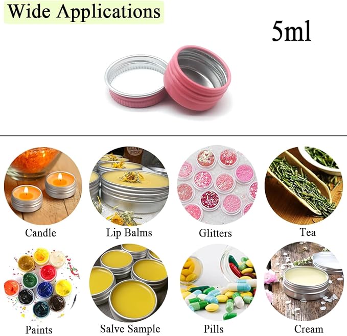 30 pack 5ml Round Lip Balm Tin Cans, 5g Aluminum Makeup Sample Containers with Screw Lid, Empty Pink Metal Tins Pot Storage Travel Tin Jars for Cosmetic, Cream, Candle, Tea, 5 Gram Tins
