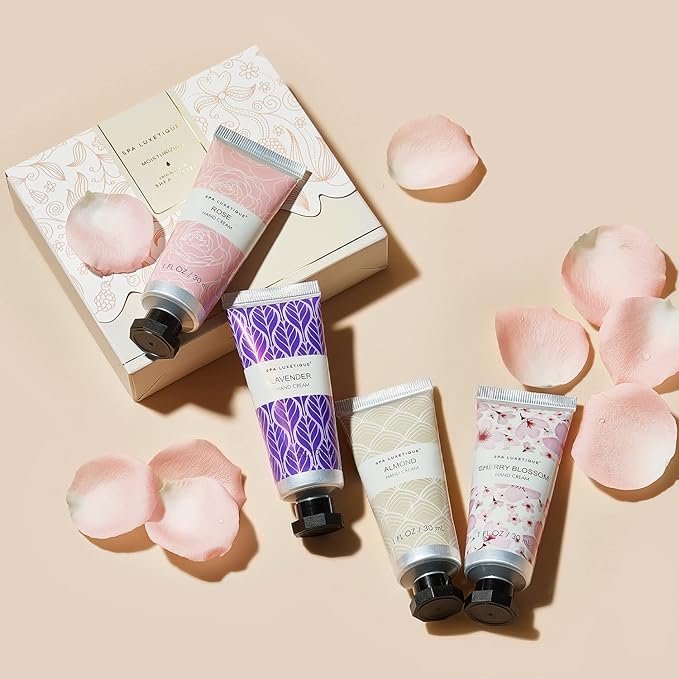 spa luxetique Hand Cream Set Pack of 4 Hand Lotion Christmas Gift Set Enriched with Shea Butter and Glycerin for Dry Hands, Hydrating&Moisturing Travel Size Hand Cream, Birthday Gifts for Women