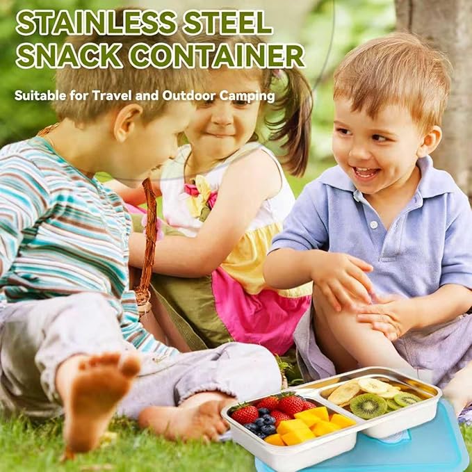 2PCS Stainless Steel Snack Containers with Lids,Reusable Double-Compartment Bento Lunch & Condiment Containers for Meal Prep, Work & Travel